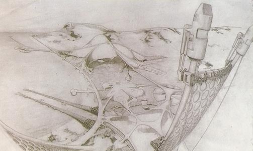 
An artist's conception of possible underwater-grown structures.
